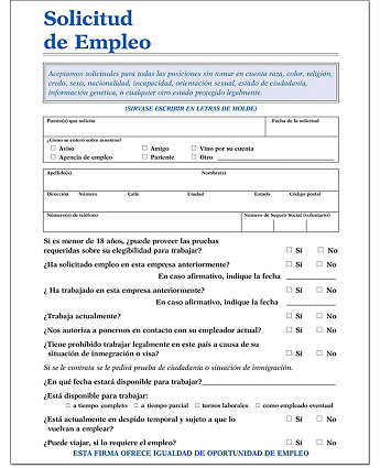 Intermediate 2 spanish job application